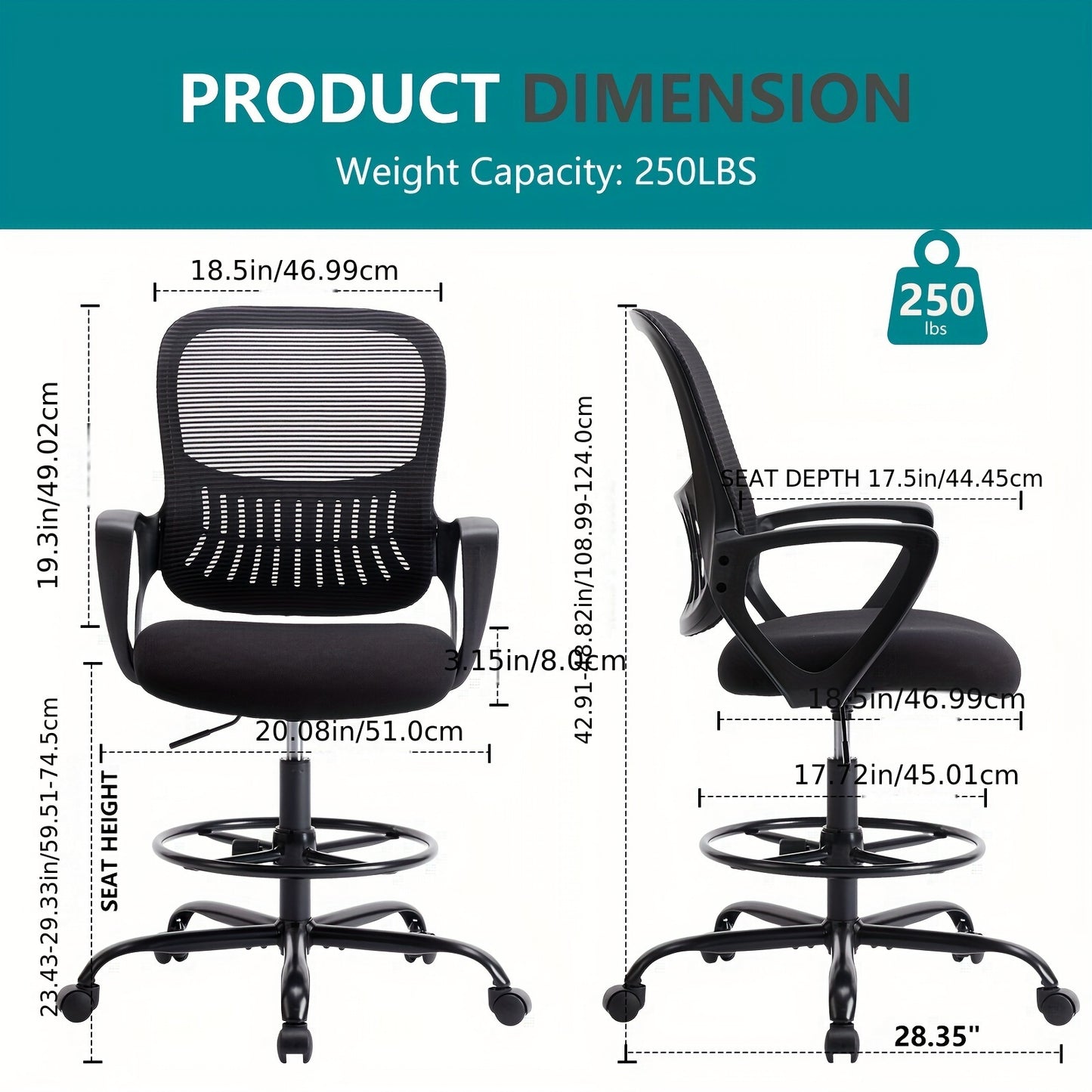 Ergonomic Drafter Chair with Counter Height Stool - Alia's Home Things