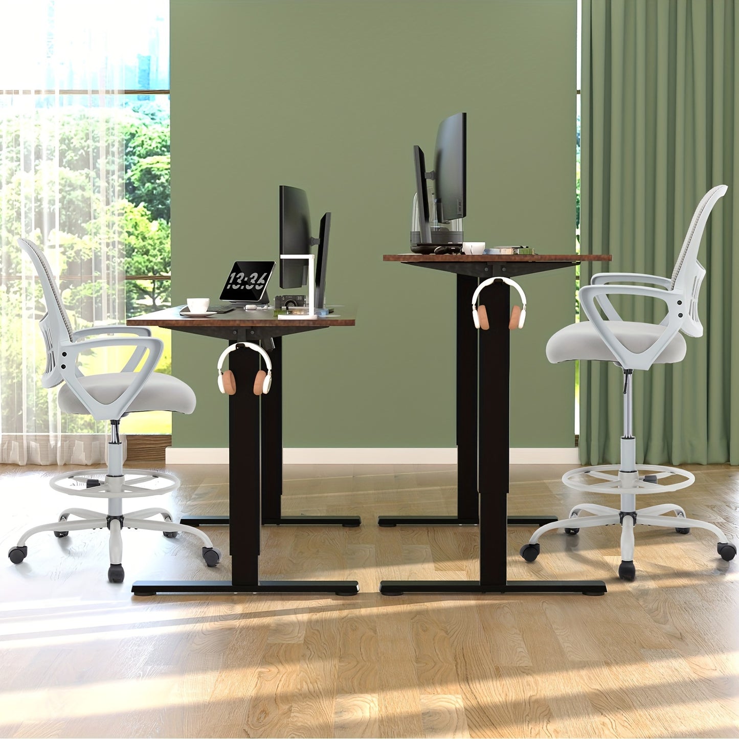 Ergonomic Drafter Chair with Counter Height Stool - Alia's Home Things