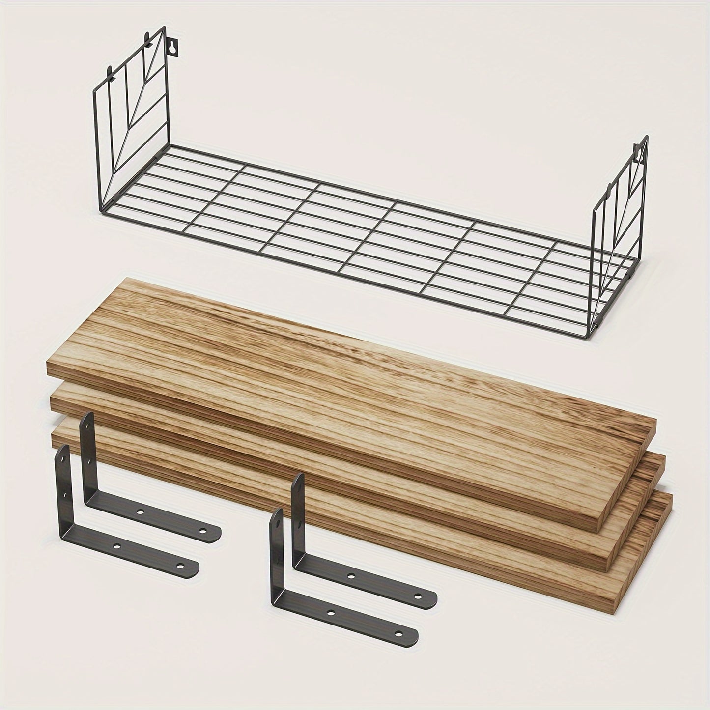 Rustic Brown Floating Shelves With Metal Baskets - Alia's Home Things