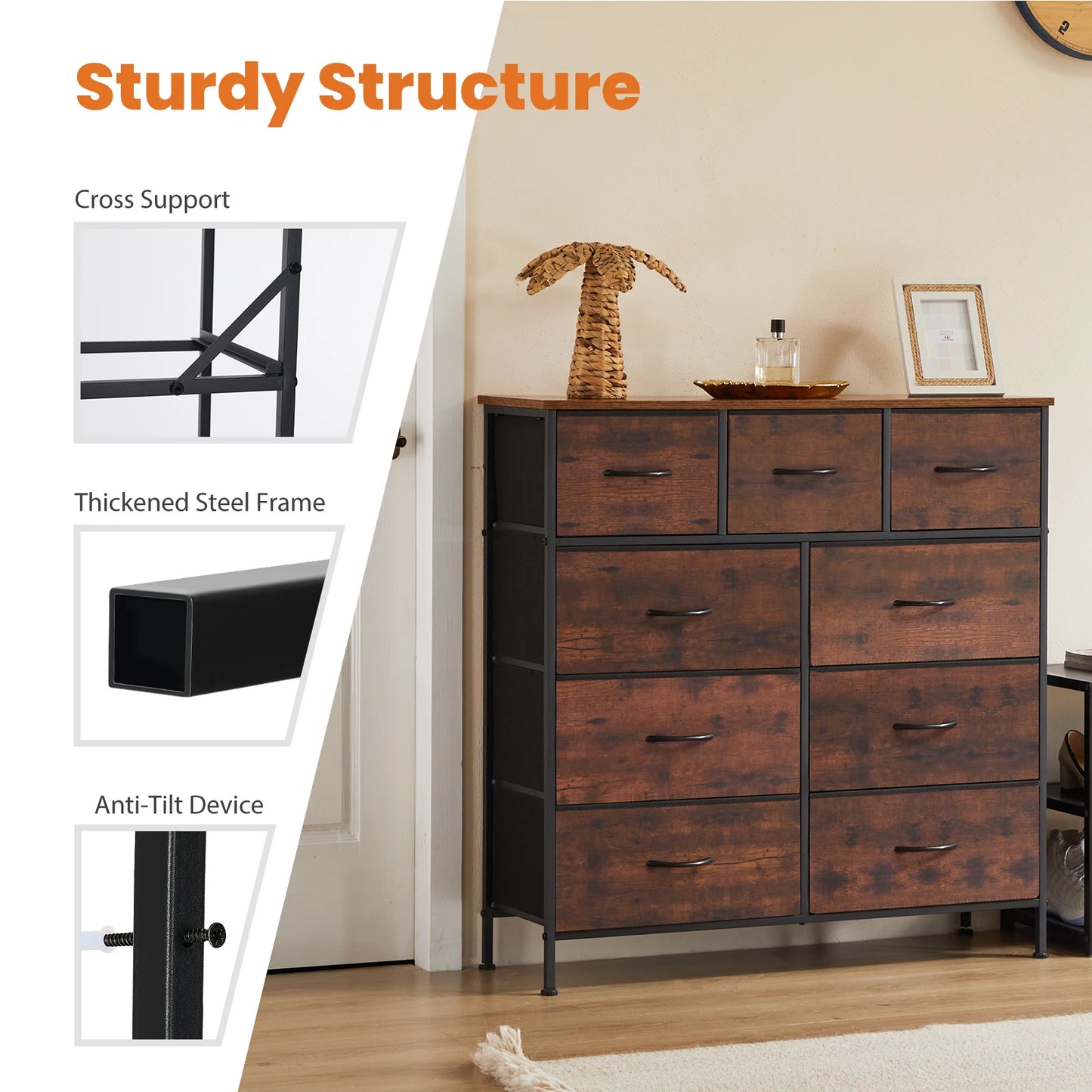 Dresser For Bedroom With 9 Fabric Storage Drawers - Alia's Home Things