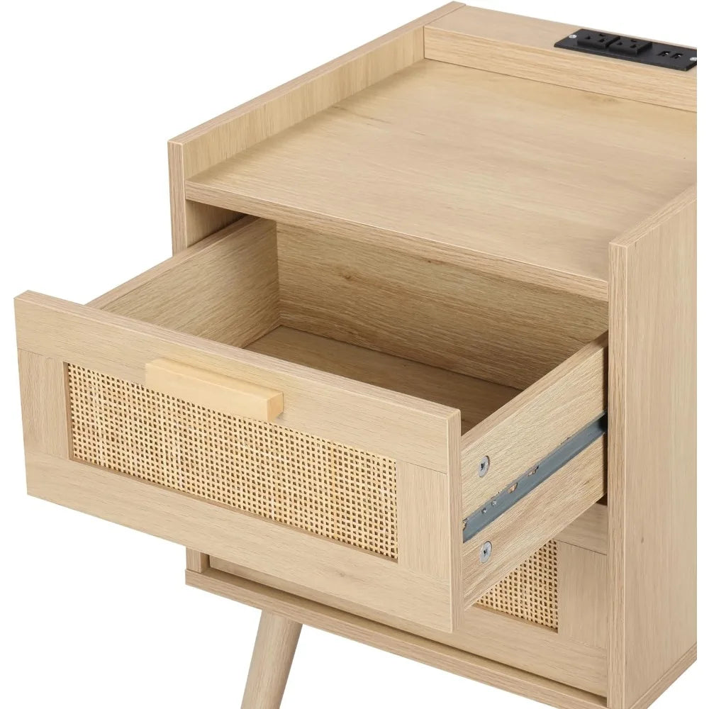 Nightstand with 2 Hand Made Rattan Decorated Drawers - Alia's Home Things
