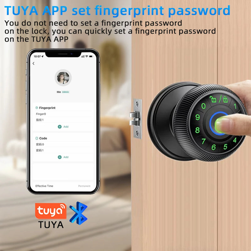 Fingerprint Door Lock Round Knob - Alia's Home Things  