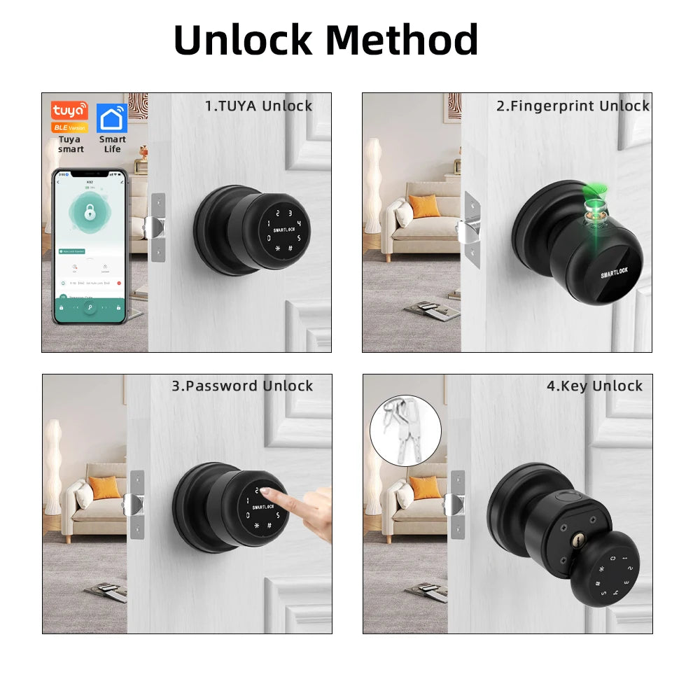 Round Knob Fingerprint Smart Lock - Alia's Home Things  