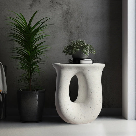 Modern U-shaped Geometric Lightweight Concrete Accent Table - Alia's Home Things  