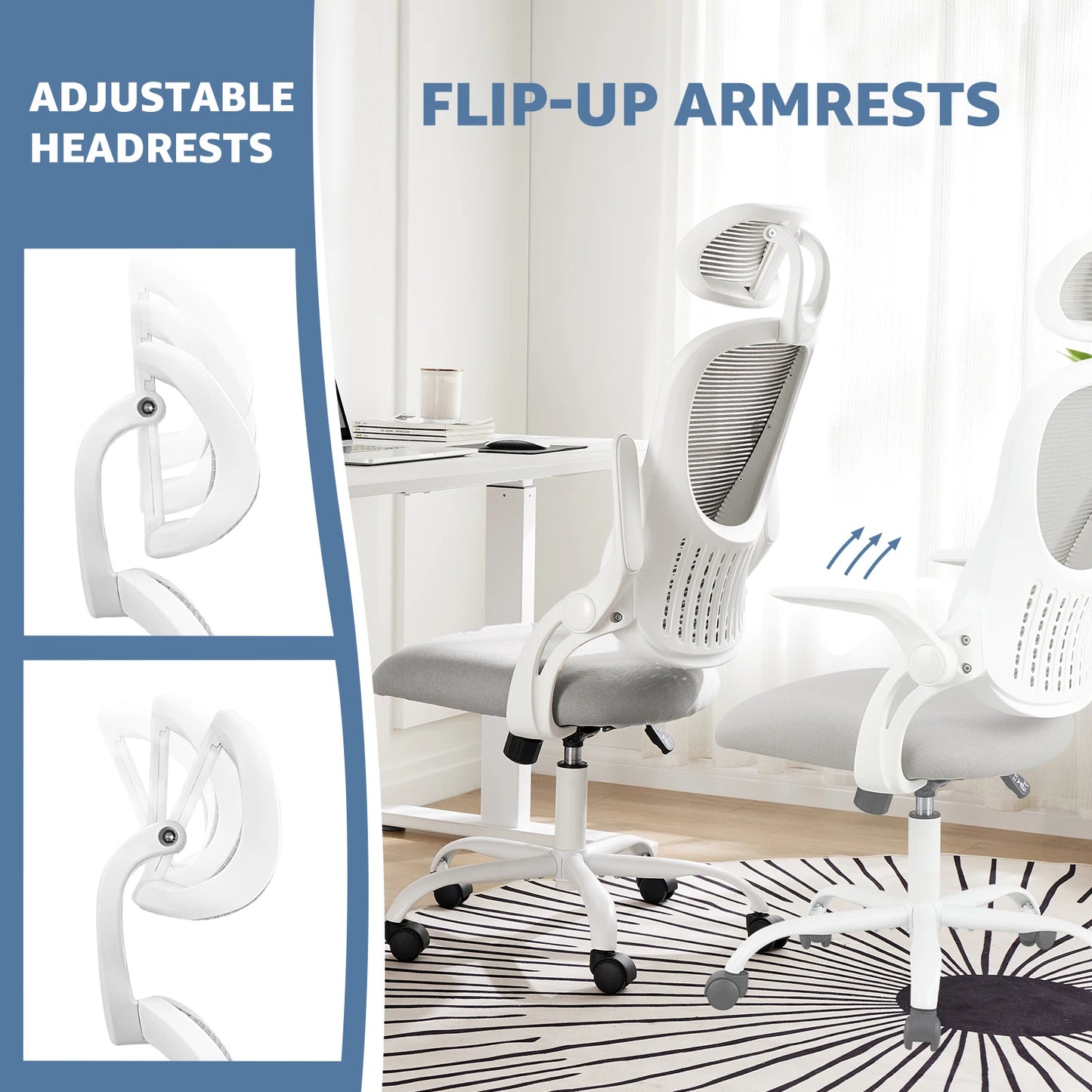 JHK Mesh Ergonomic Office Desk Chair Flip-up Arms - Alia's Home Things  