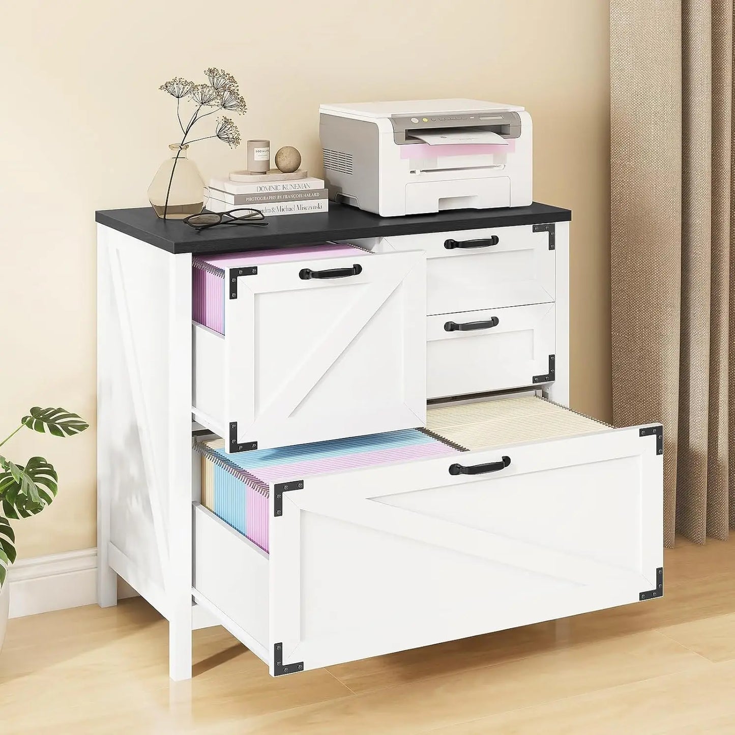 Lateral File Cabinet with 4 Drawers Farmhouse - Alia's Home Things  