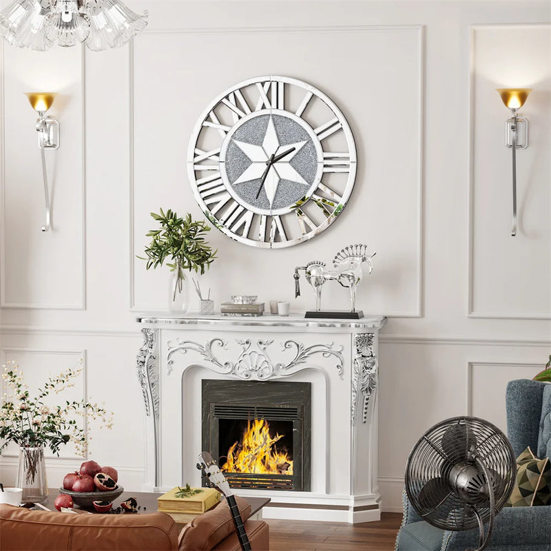 Round Wall Clock Mirror Decorative Silver Glass - Alia's Home Things  