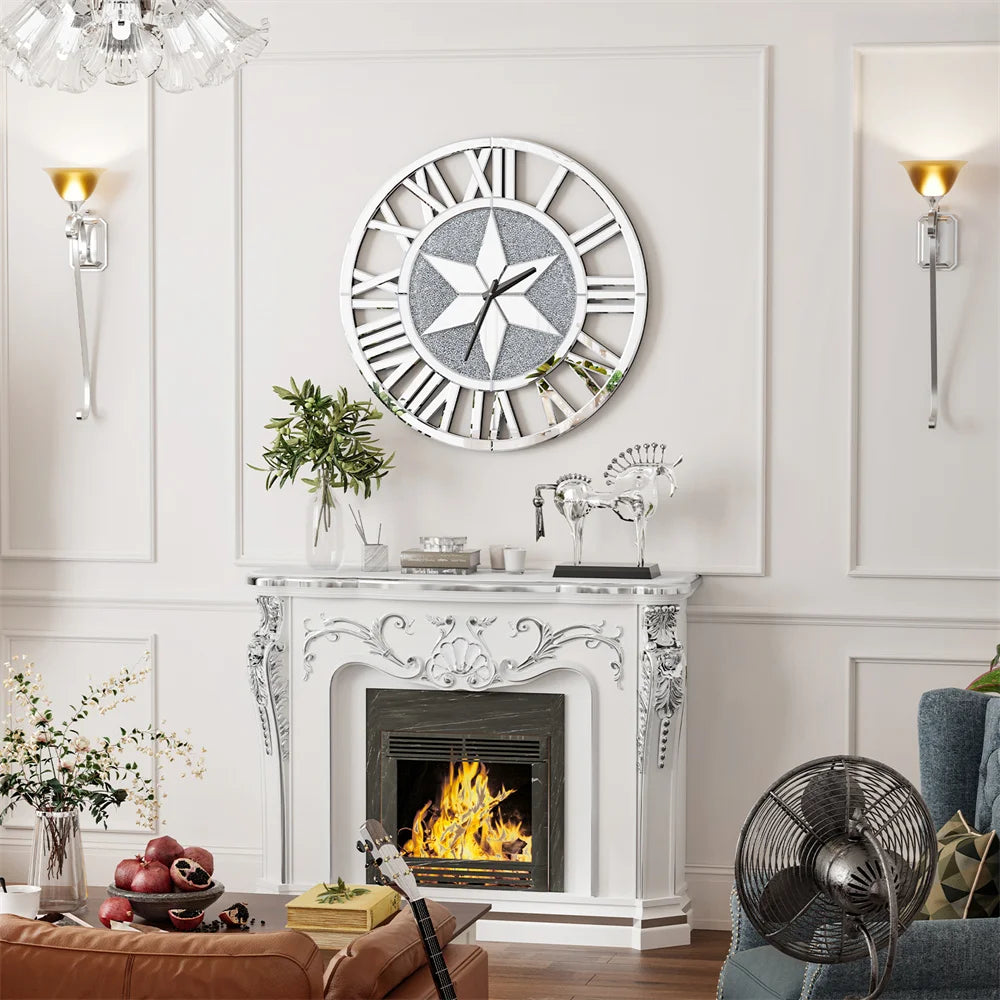 LUVODI Round Wall Clock Mirror Decorative Silver - Alia's Home Things  