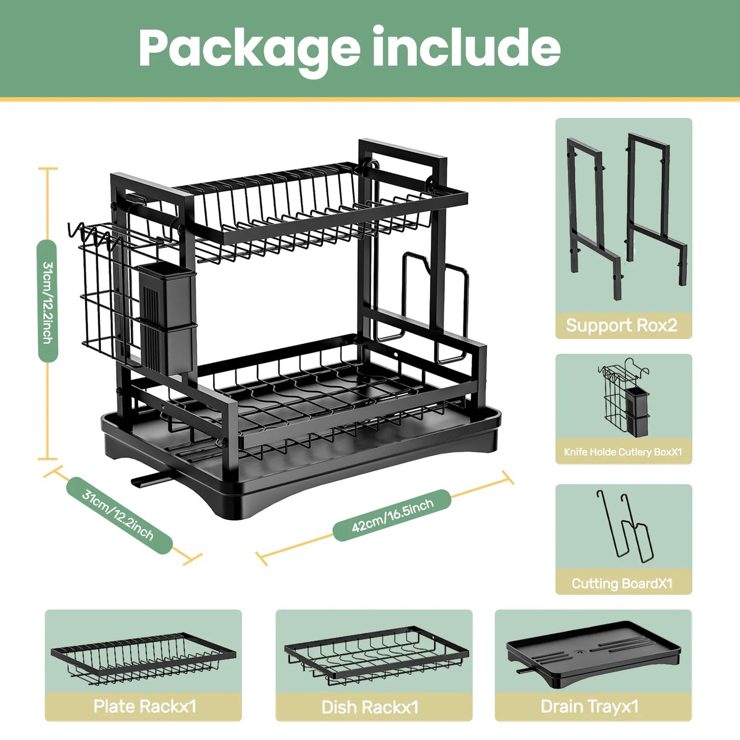 Dish Drainer Rack 2 Tier Rustproof - Alia's Home Things  