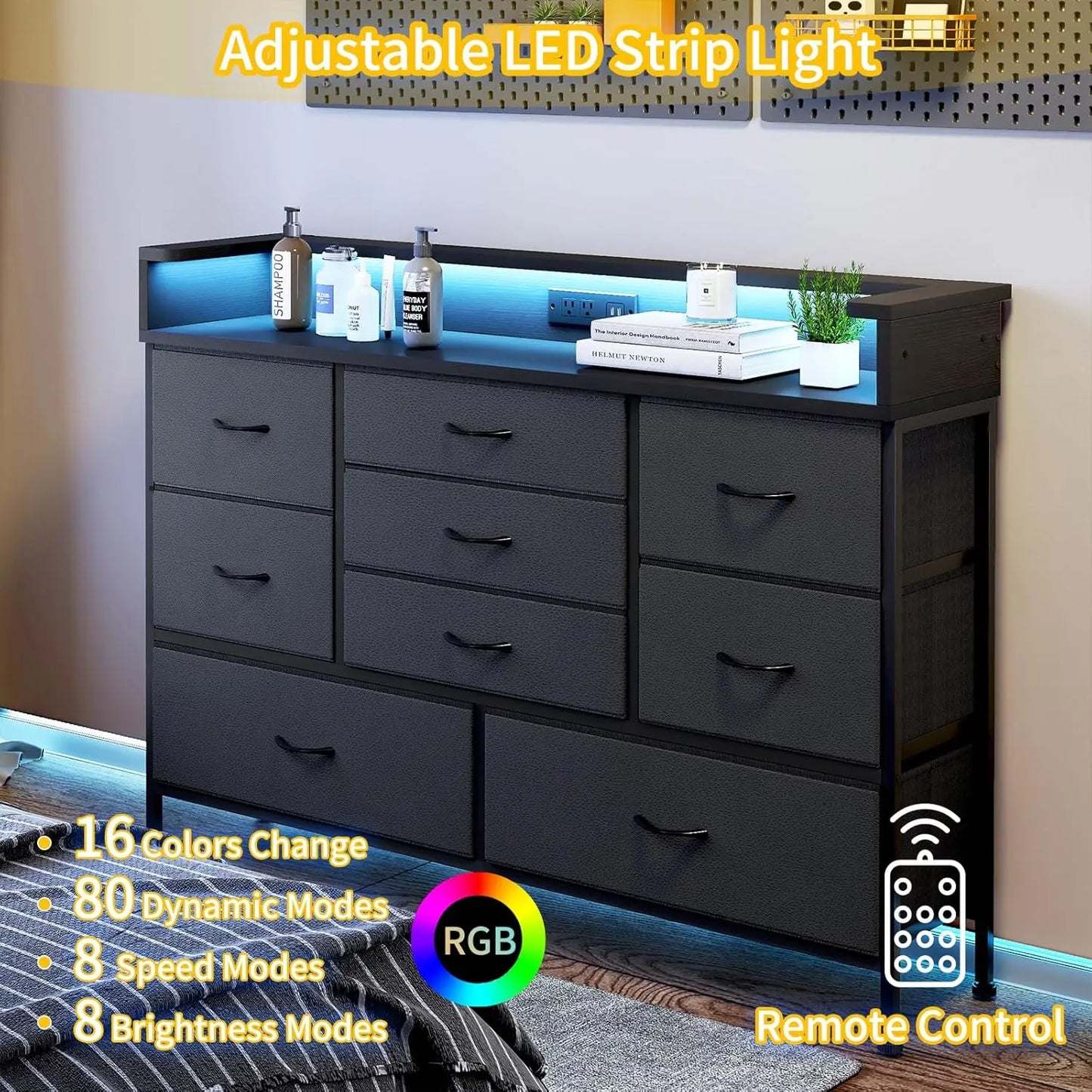 Dresser with 9 Drawers and Charging Station - Alia's Home Things  