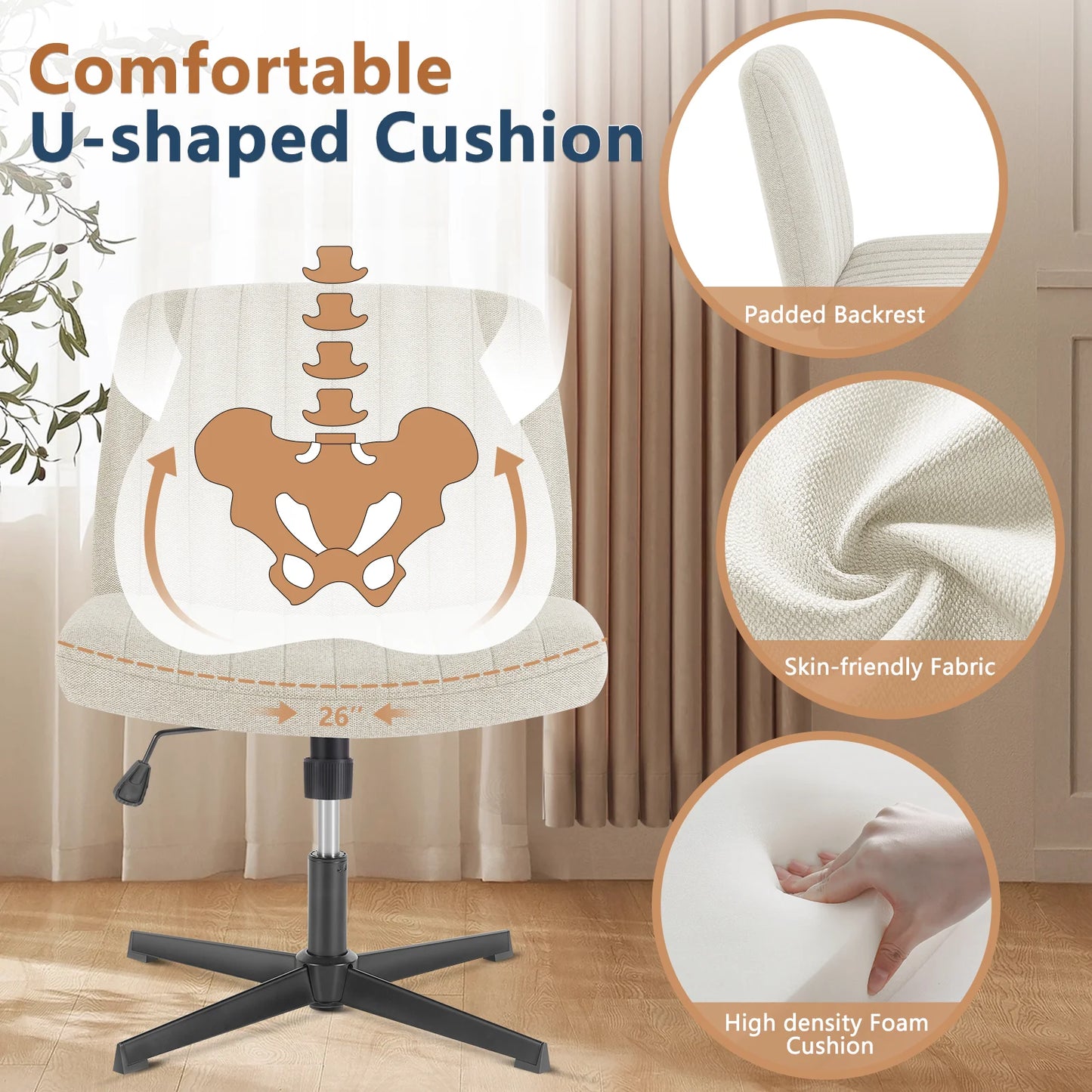 Armless Wide Desk Chair with Dual-Purpose Base - Alia's Home Things  