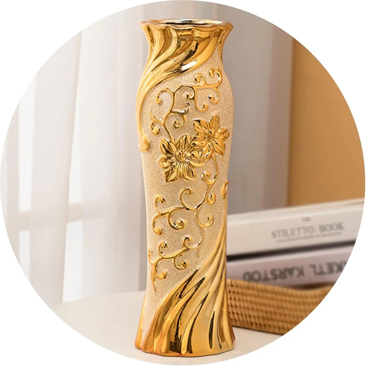 24-inch high gold ceramic floor vase - Alia's Home Things  