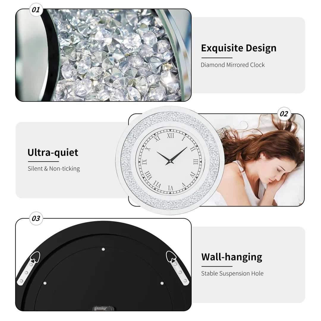 LUVODI Sparkle Bling Round Diamond Wall Clock - Alia's Home Things  