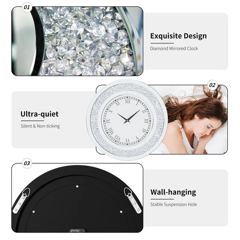 LUVODI Sparkle Bling Round Diamond Wall Clock - Alia's Home Things  