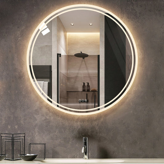 Illuminated Wall Mounted Lighted Mirror Anti-Fog 3 Colors Change - Alia's Home Things  