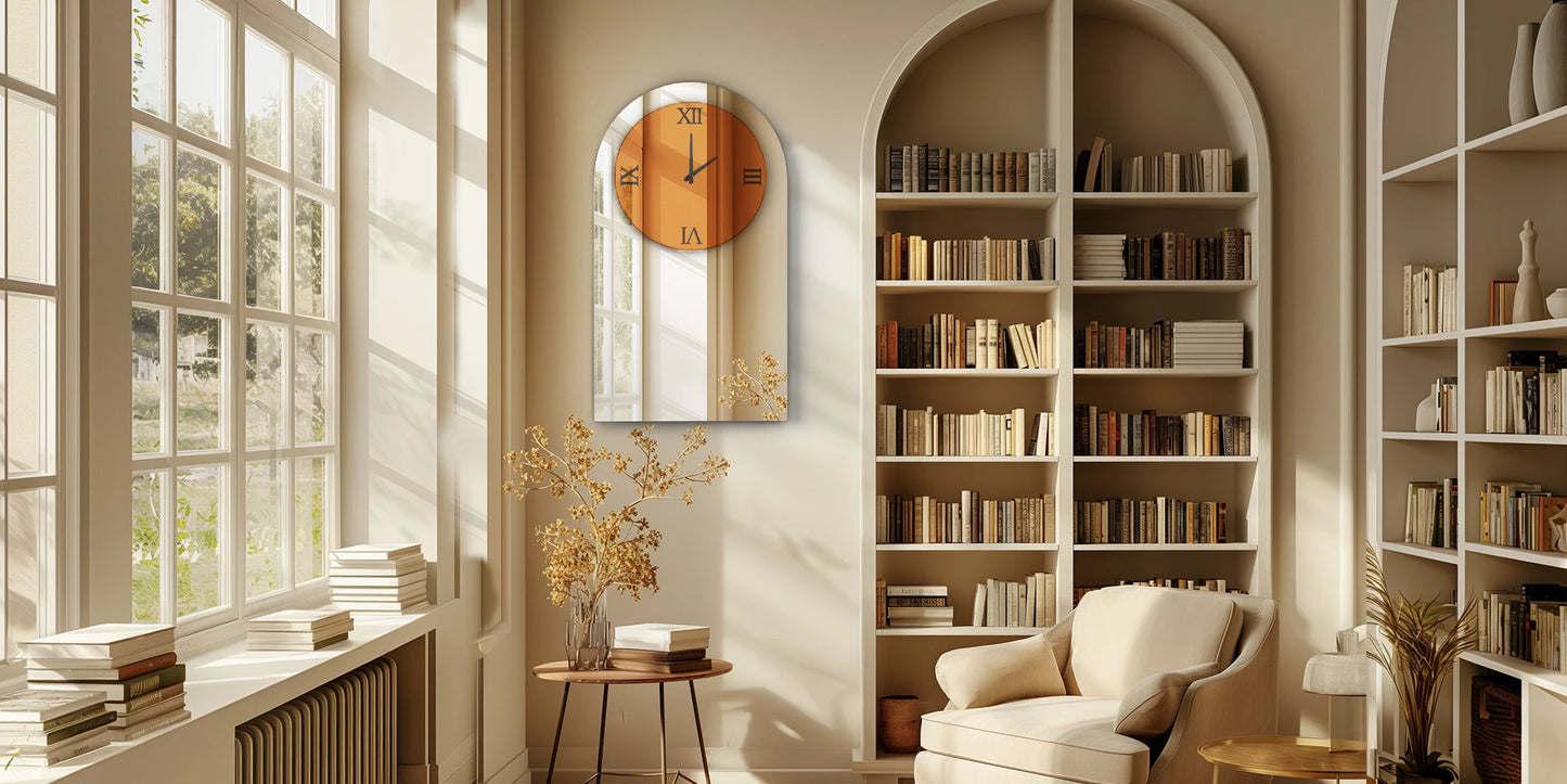 Arched Brown Tinted Glass Wall Mounted Clock - Alia's Home Things  