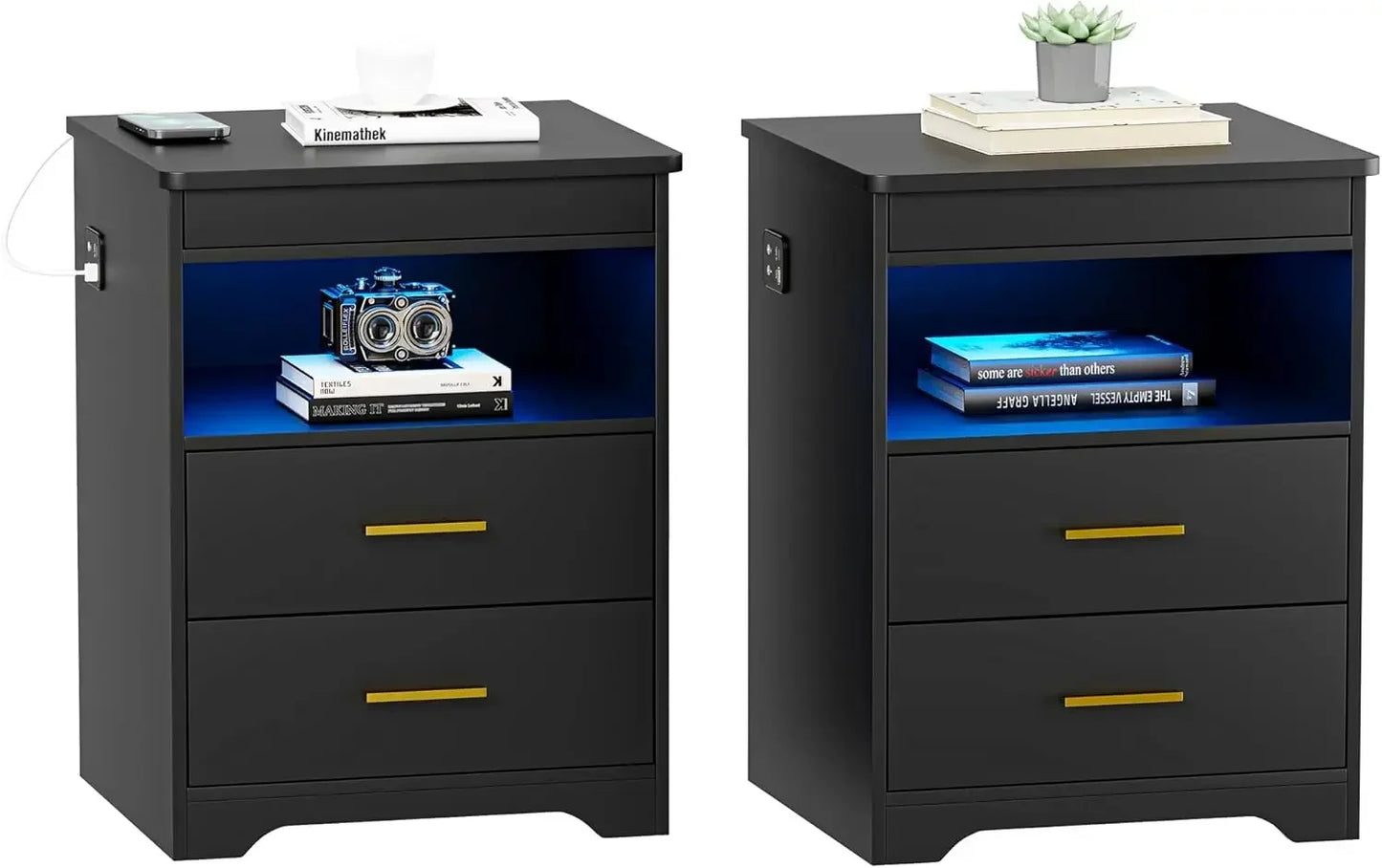 LED Nightstand with Gun Drawer Set of 2 - Alia's Home Things  