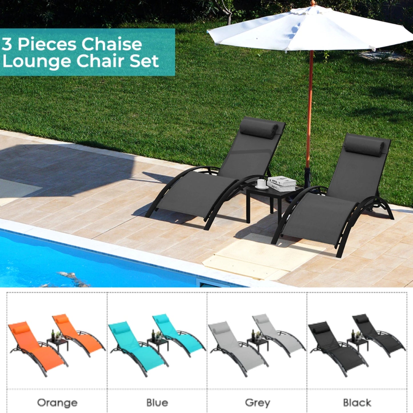 3PCS Pool Chairs W/Side Tables - Alia's Home Things  