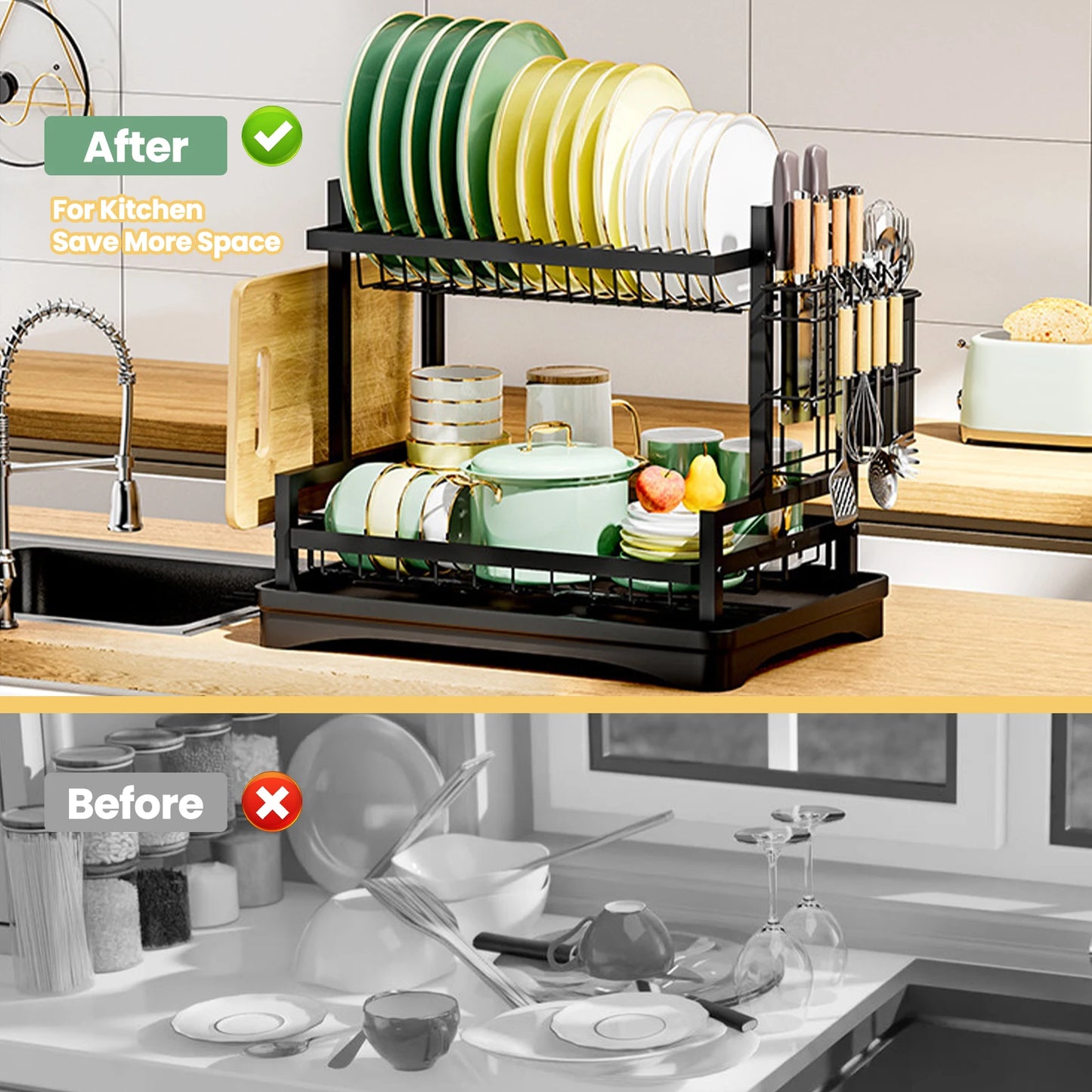 Dish Drainer Rack 2 Tier Rustproof - Alia's Home Things  