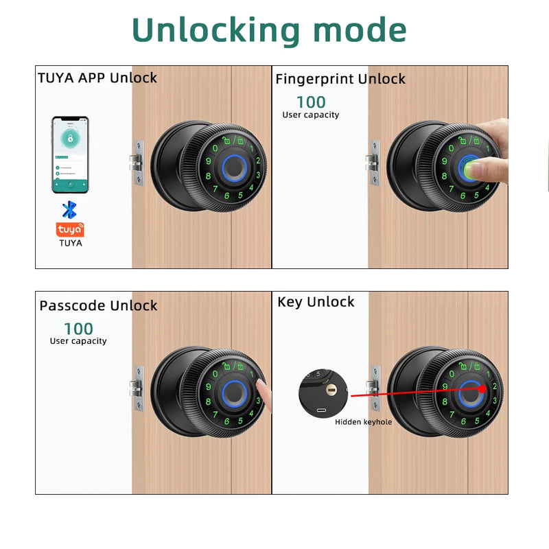 Fingerprint Door Lock Round Knob - Alia's Home Things  