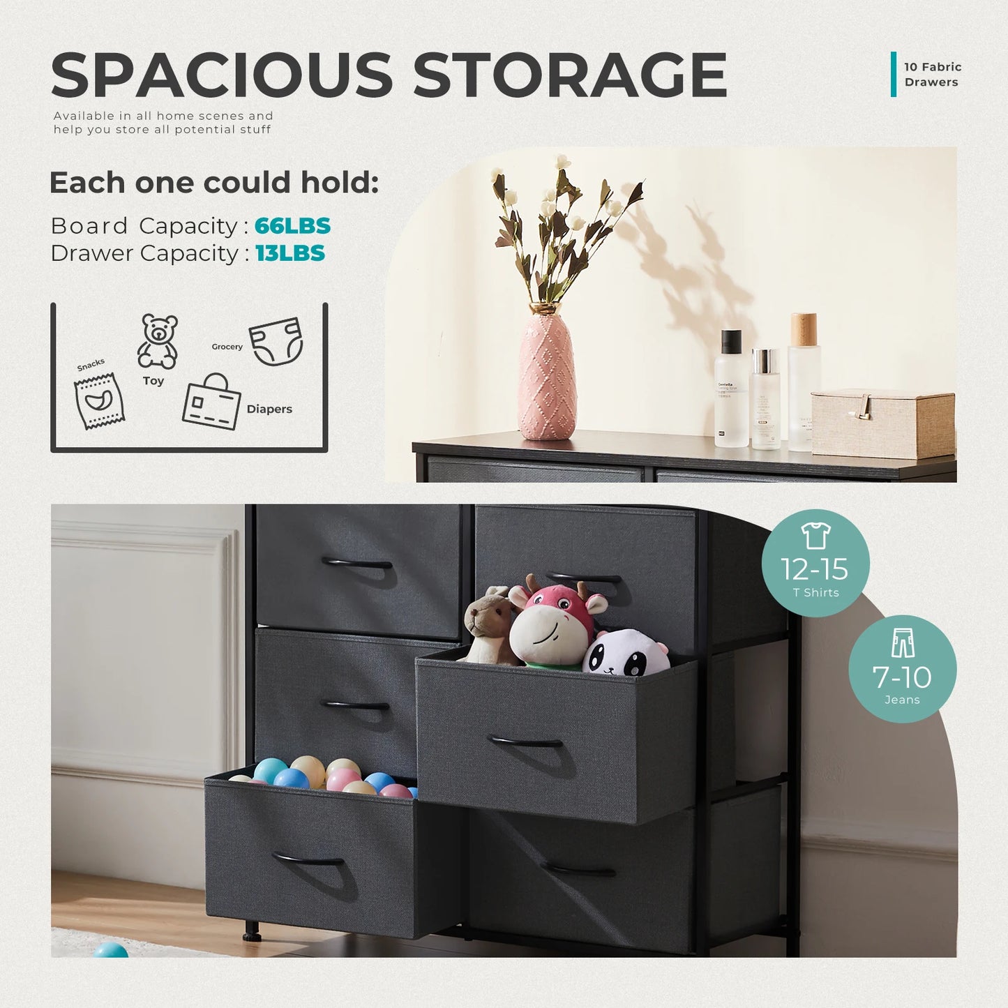 JHK Bedside Table For Bedroom With 10 Fabric Drawers - Alia's Home Things  