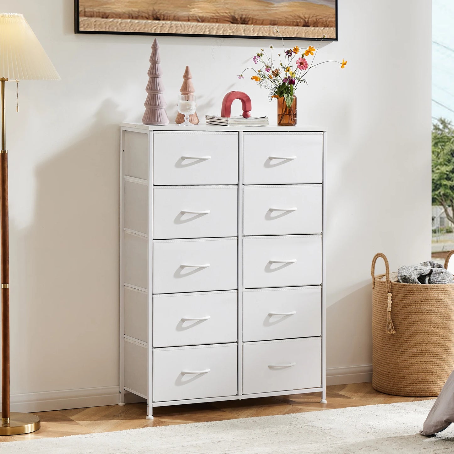 JHK Bedside Table For Bedroom With 10 Fabric Drawers - Alia's Home Things  