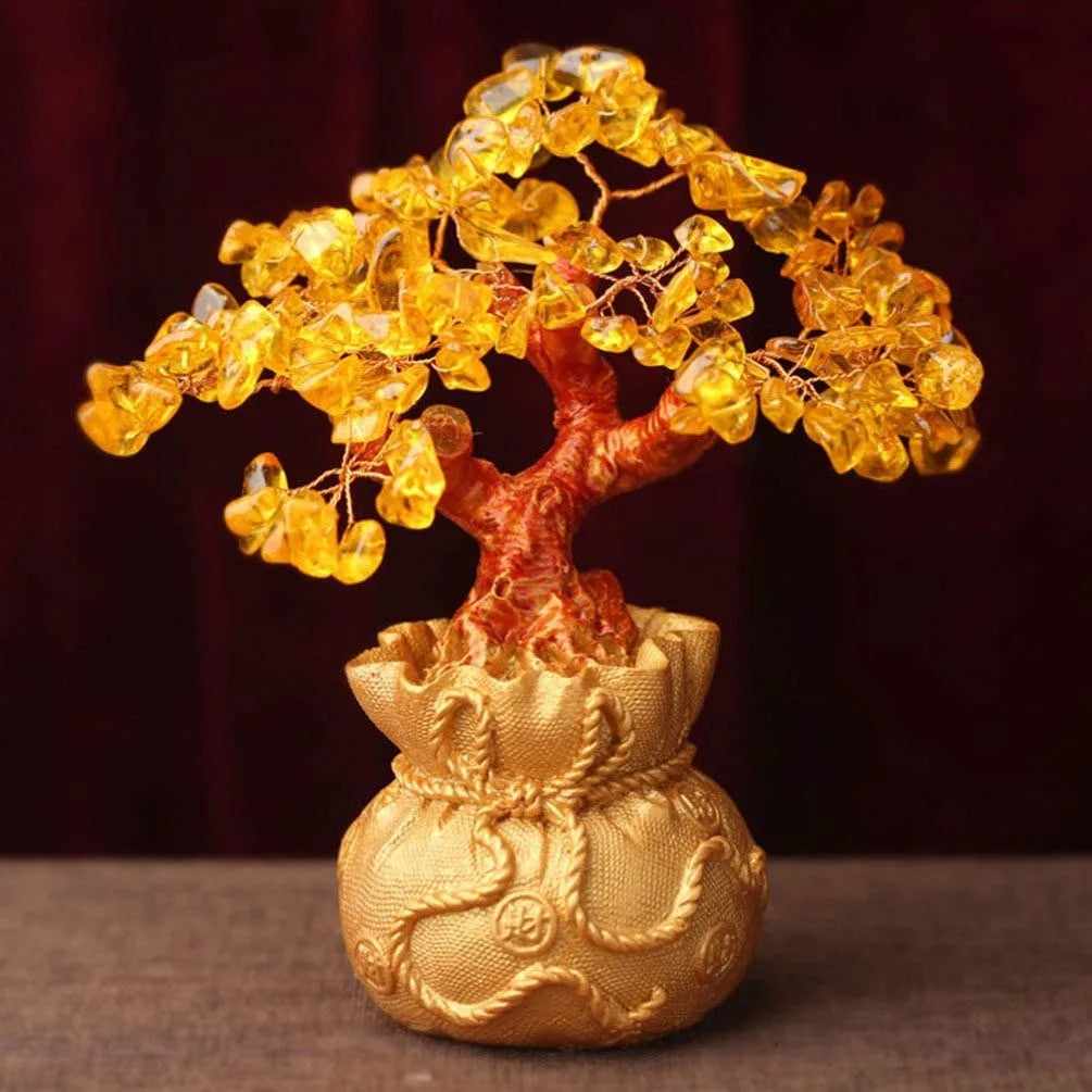 Crystal Money Bag Tree Figurine Yellow Lucky Wealth - Alia's Home Things  