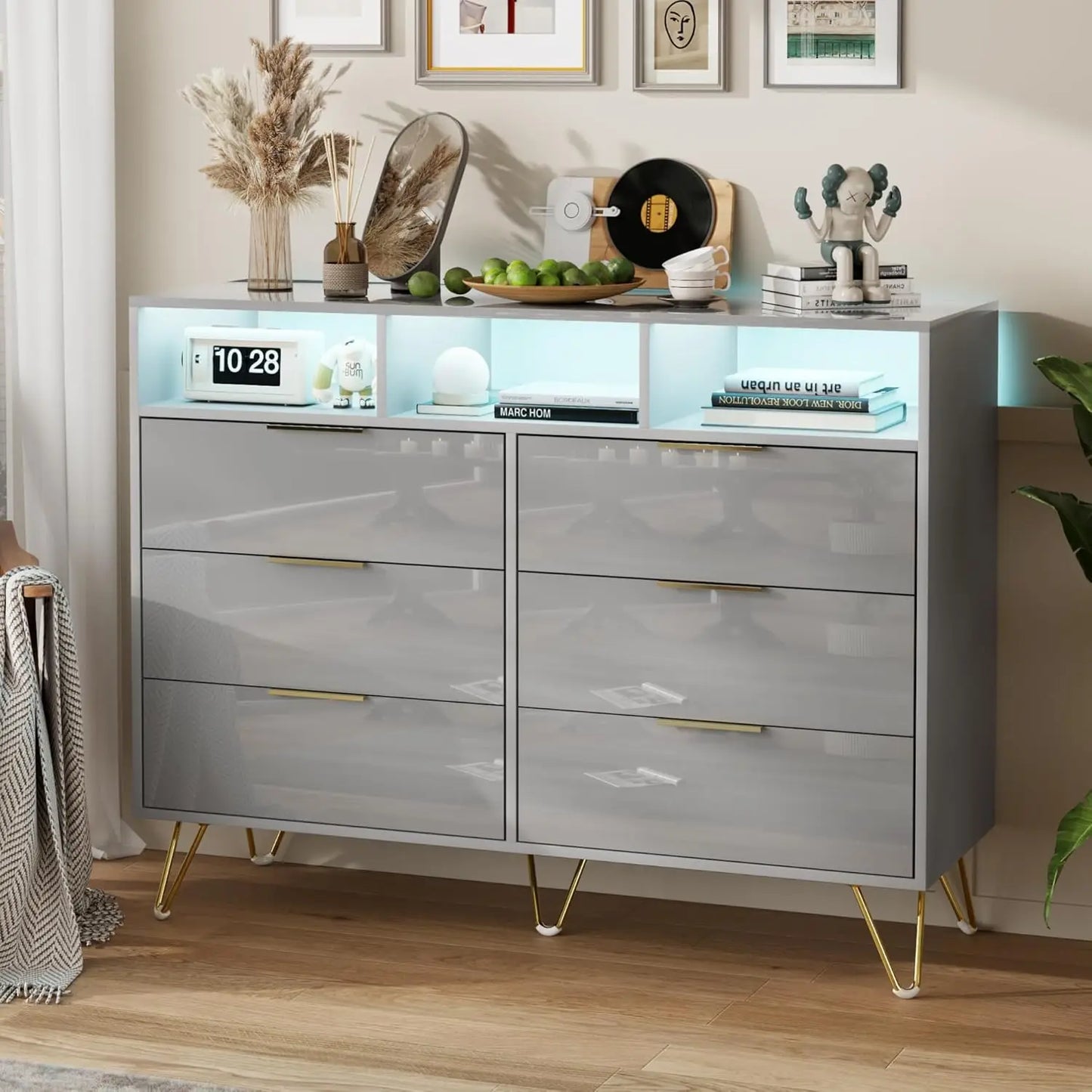 6 Drawer Dresser with LED lights, Modern Black - Alia's Home Things  