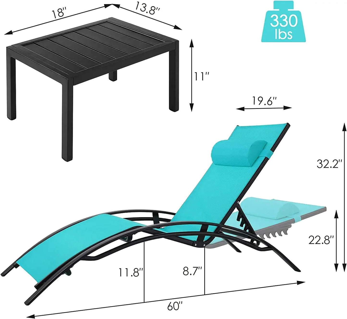 3PCS Pool Chairs W/Side Tables - Alia's Home Things  