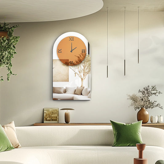 Arched Brown Tinted Glass Wall Mounted Clock - Alia's Home Things  
