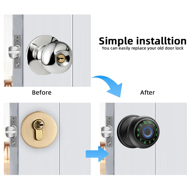 Fingerprint Door Lock Round Knob - Alia's Home Things  
