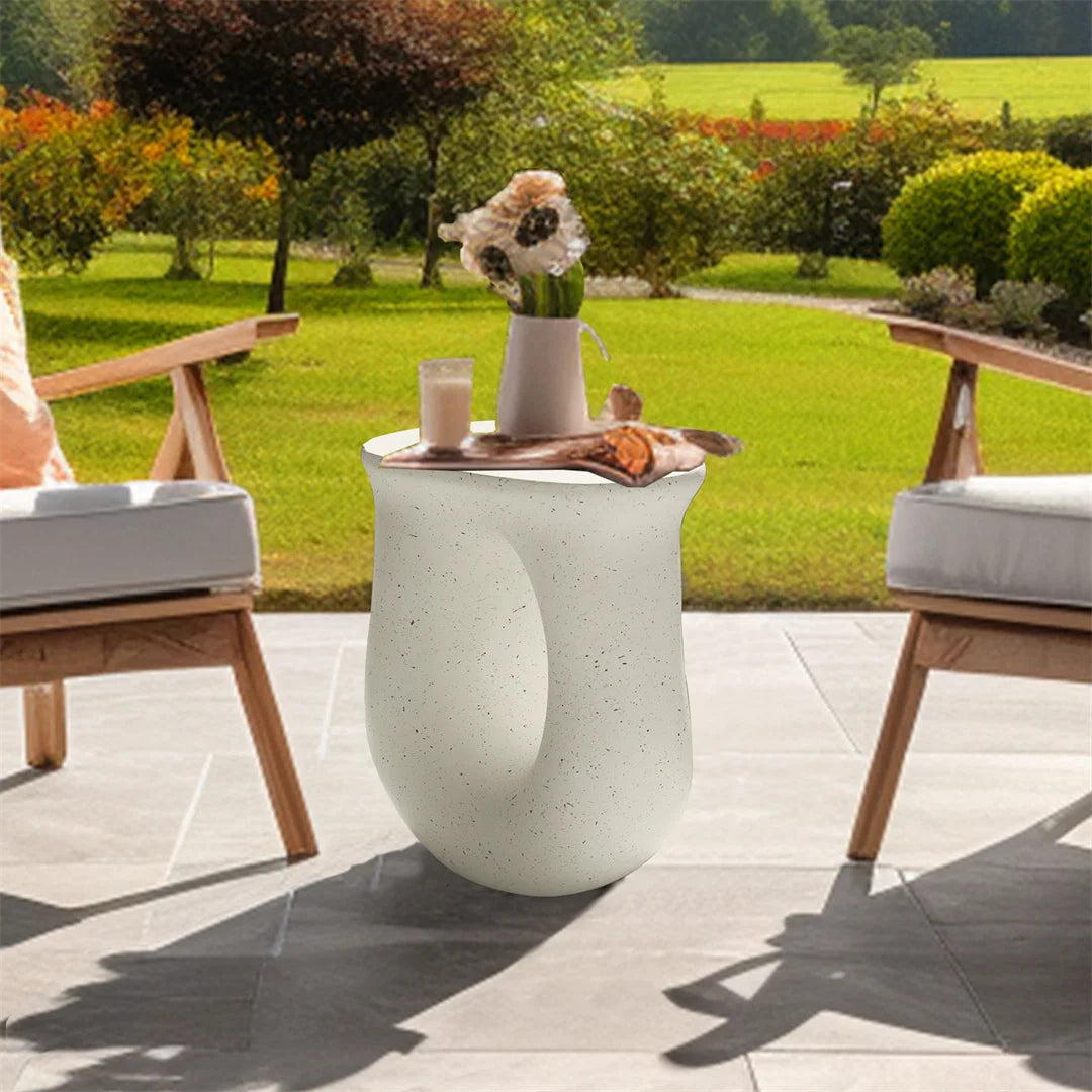 Modern U-shaped Geometric Lightweight Concrete Accent Table - Alia's Home Things  