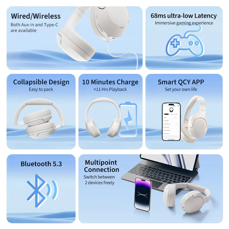 QCY H3 Lite ANC Wireless Headphones - Alia's Home Things  