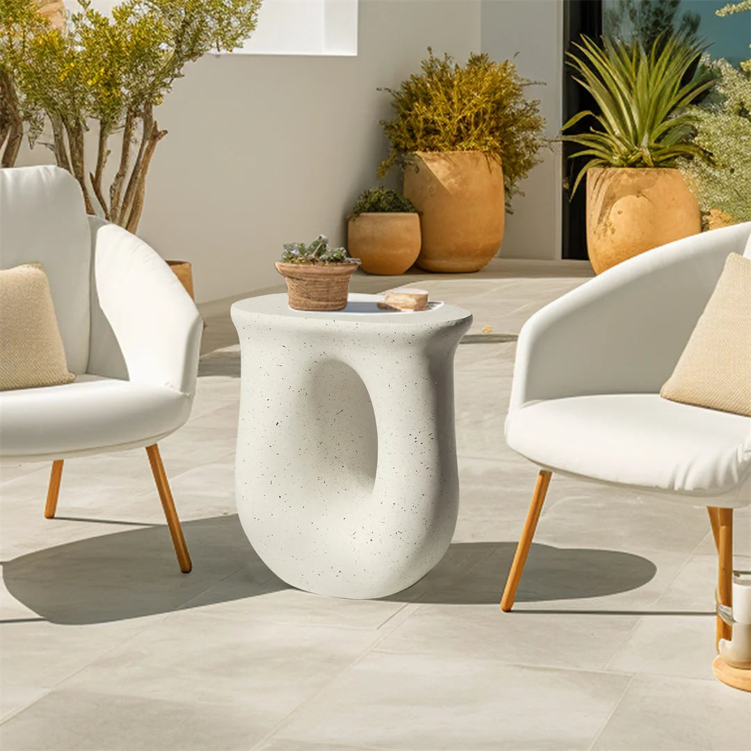 Modern U-shaped Geometric Lightweight Concrete Accent Table - Alia's Home Things  