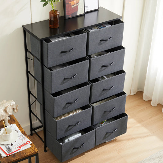 JHK Bedside Table For Bedroom With 10 Fabric Drawers - Alia's Home Things  