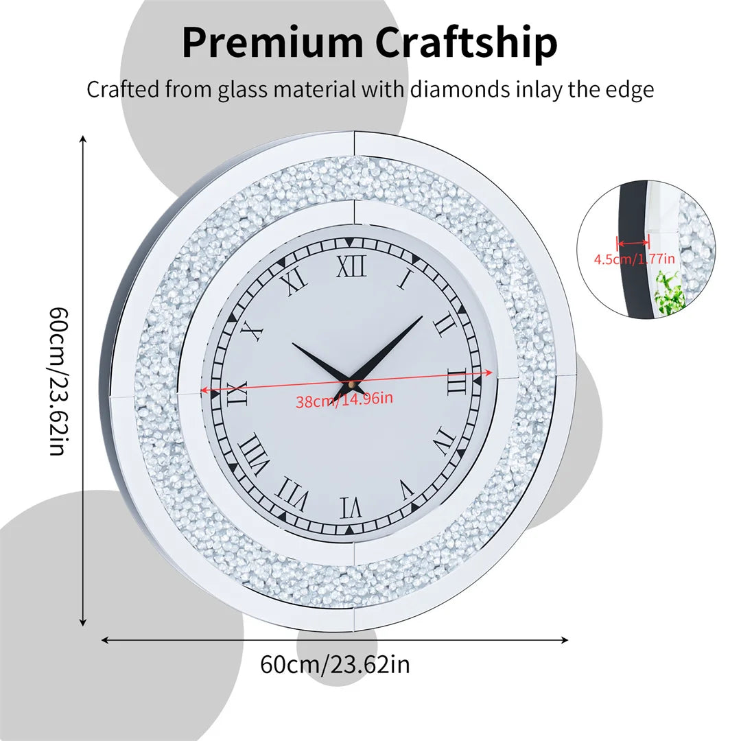 LUVODI Sparkle Bling Round Diamond Wall Clock - Alia's Home Things  