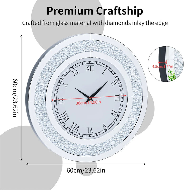 LUVODI Sparkle Bling Round Diamond Wall Clock - Alia's Home Things  