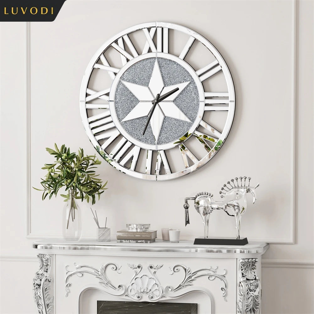 LUVODI Round Wall Clock Mirror Decorative Silver - Alia's Home Things  