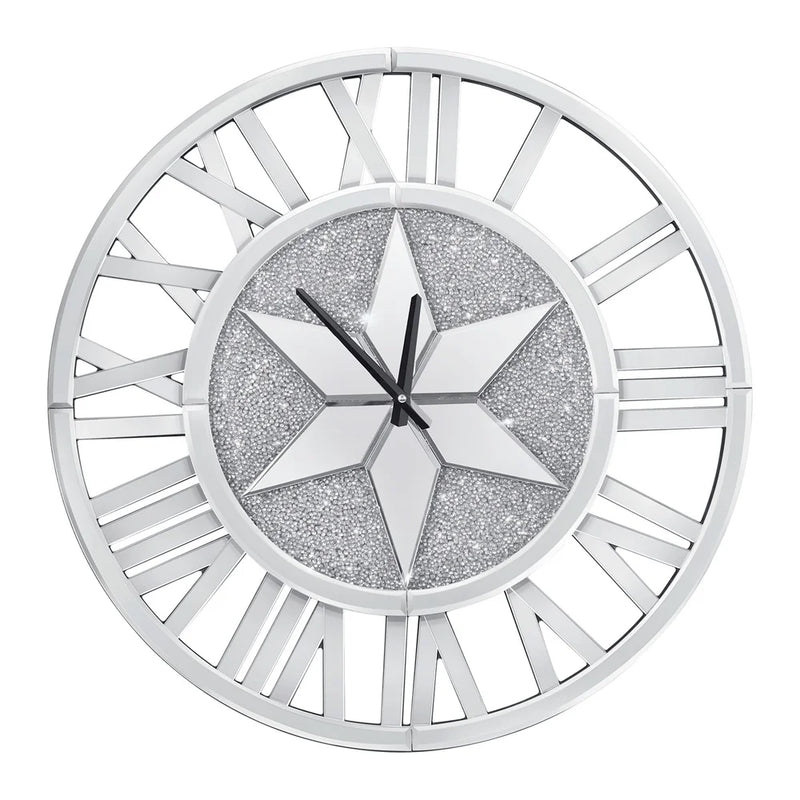 Round Wall Clock Mirror Decorative Silver Glass - Alia's Home Things  