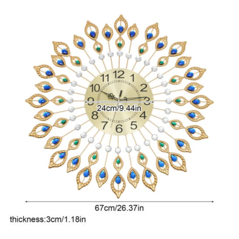 Luxury Large Clock 3D Peacock Retro Wall Decor - Alia's Home Things  