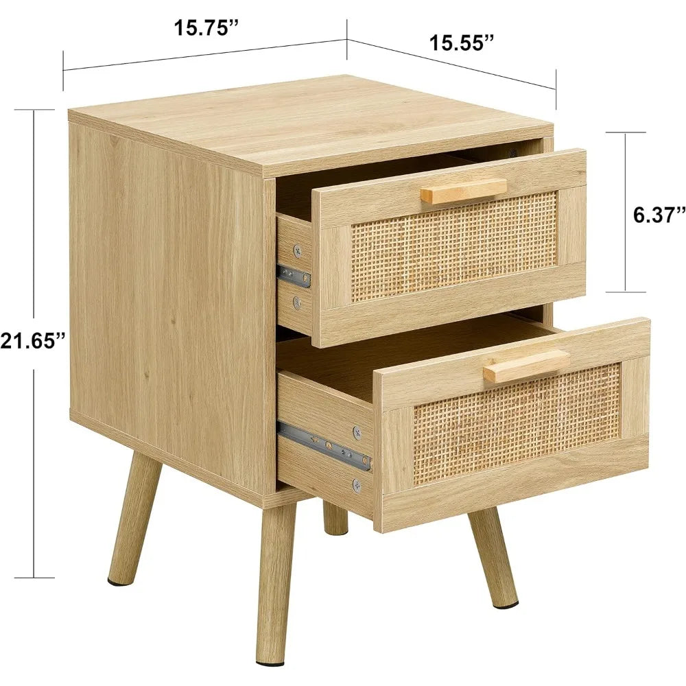 Nightstand with 2 Hand Made Rattan Decorated Drawers - Alia's Home Things  