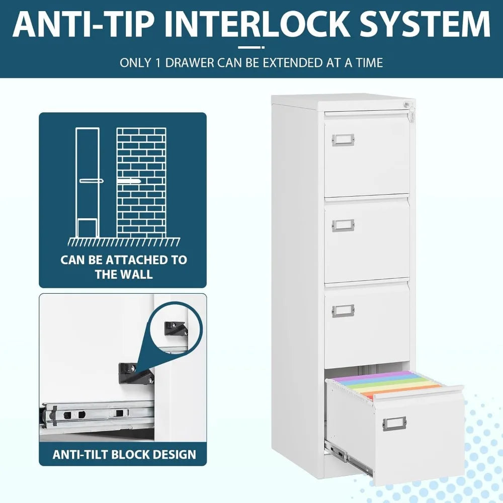 File Cabinet, White Vertical Filing Cabinets with Lock - Alia's Home Things  