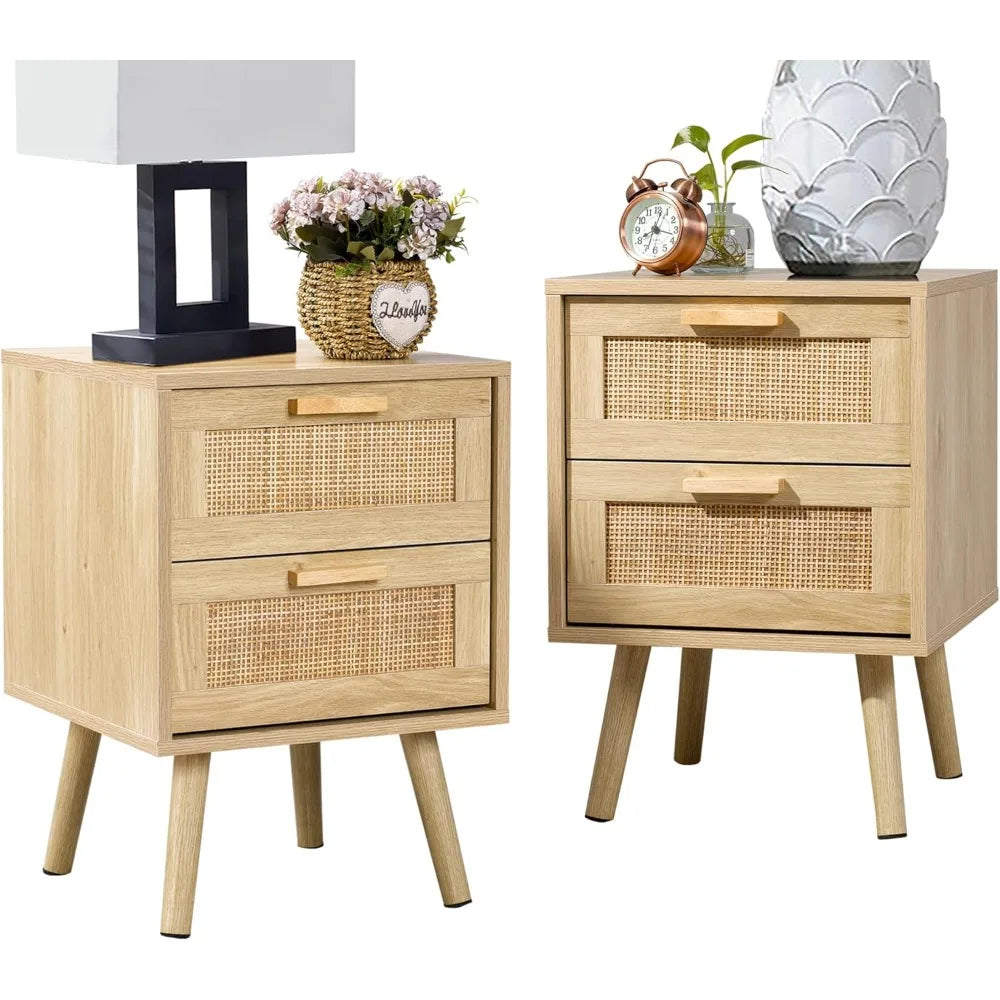 Nightstand with 2 Hand Made Rattan Decorated Drawers - Alia's Home Things  
