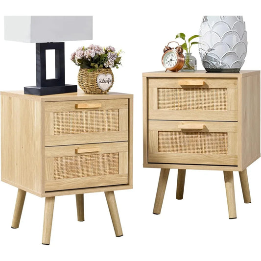 Nightstand with 2 Hand Made Rattan Decorated Drawers - Alia's Home Things  