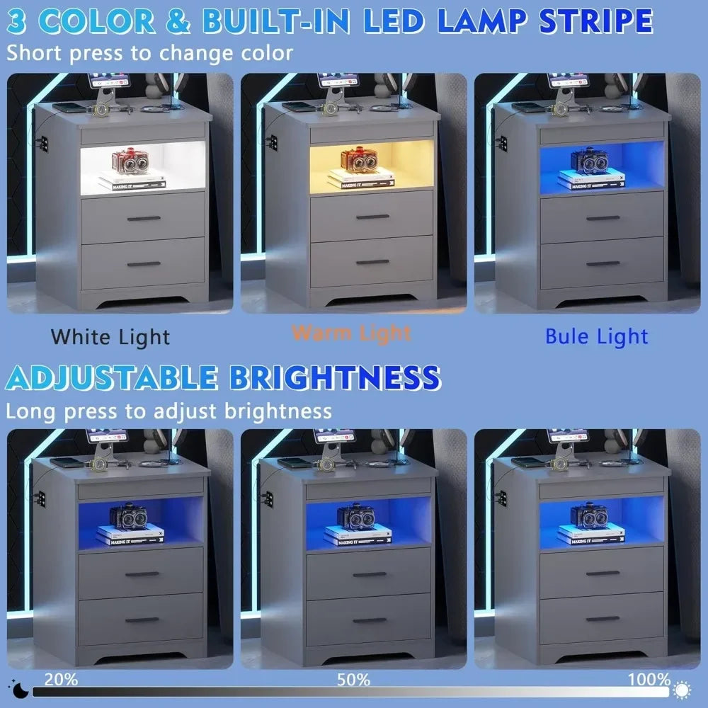 LED Nightstand with Gun Drawer Set of 2 - Alia's Home Things  