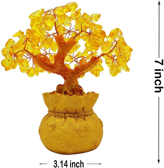 Crystal Money Bag Tree Figurine Yellow Lucky Wealth - Alia's Home Things  