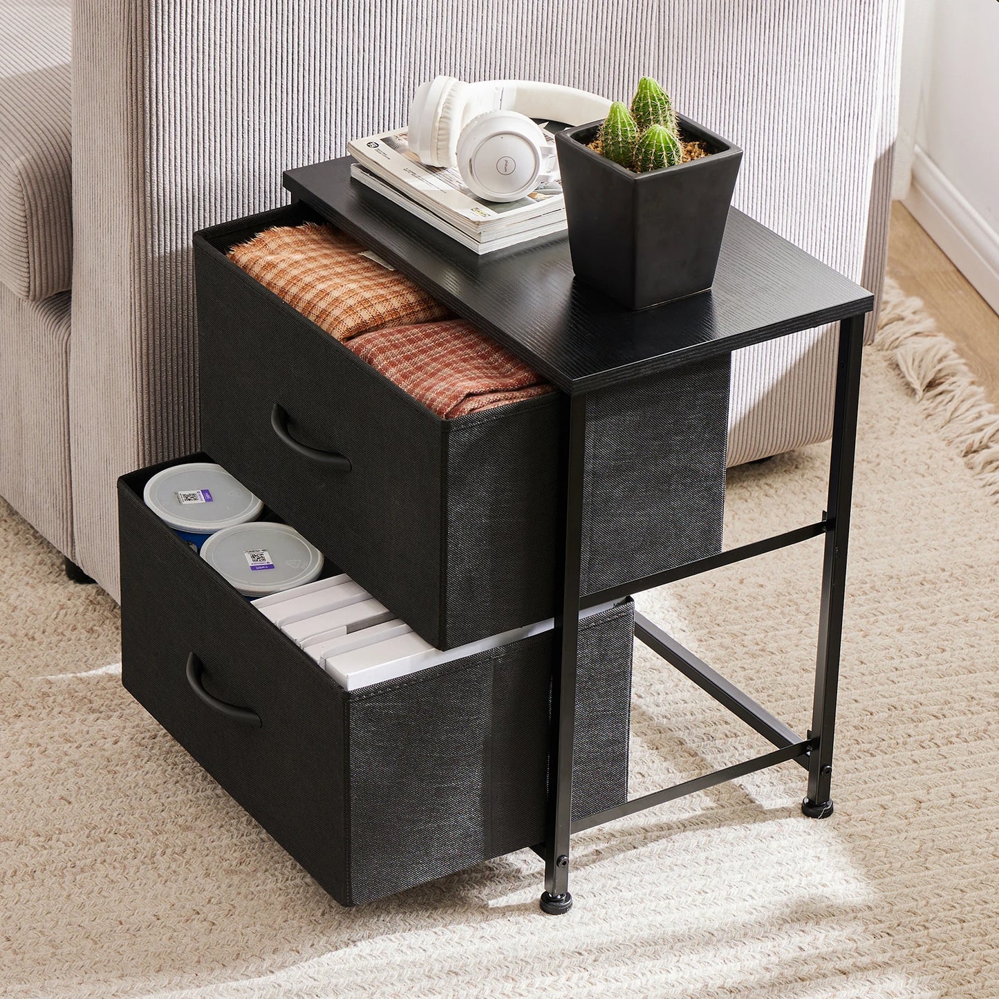 Nightstand With 2 Fabric Drawers - Alia's Home Things  