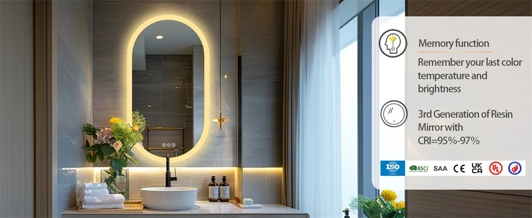 Oval LED Bathroom Mirror Smart Mirrors Dimmable 3 Colors - Alia's Home Things  