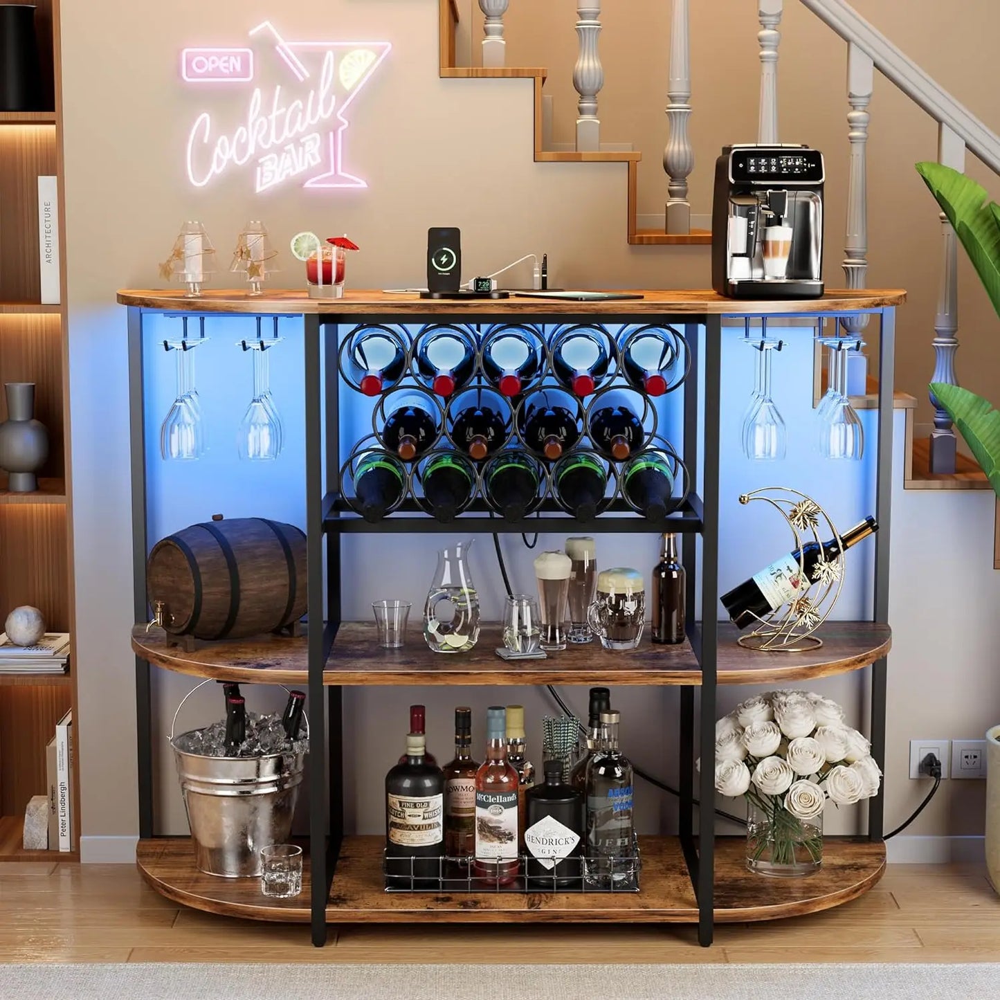 Freestanding Coffee Liquor Bar Cabinet with Glass Holder - Alia's Home Things  