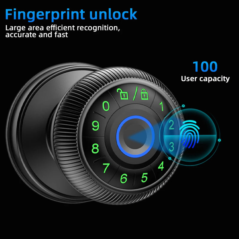 Fingerprint Door Lock Round Knob - Alia's Home Things  